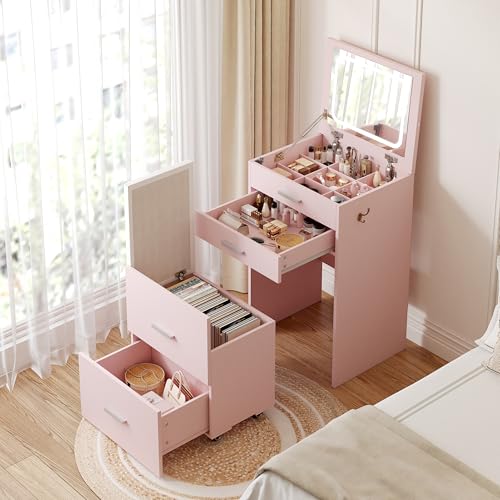 White 3 Drawer Vanity Desk with Mirror and Stool X91161
