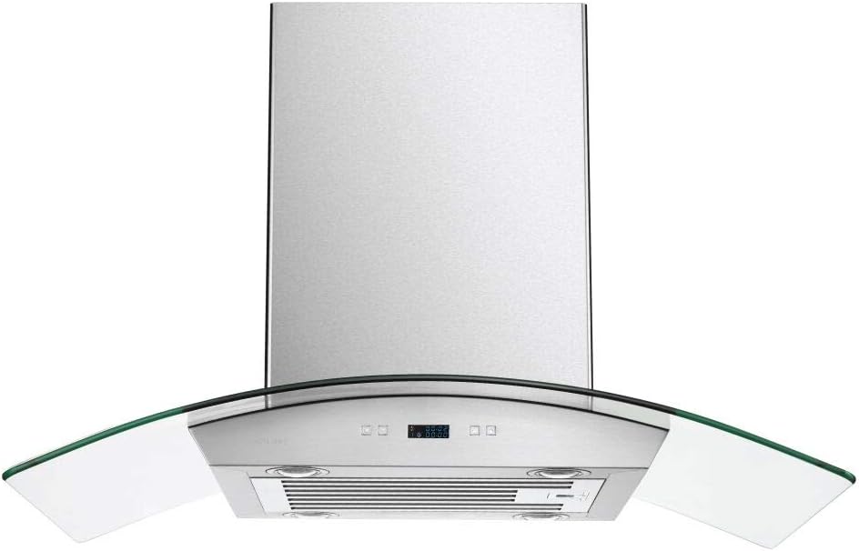 36 Inch Stainless Steel Glass Canopy Island Mounted Kitchen Range Hood T754
