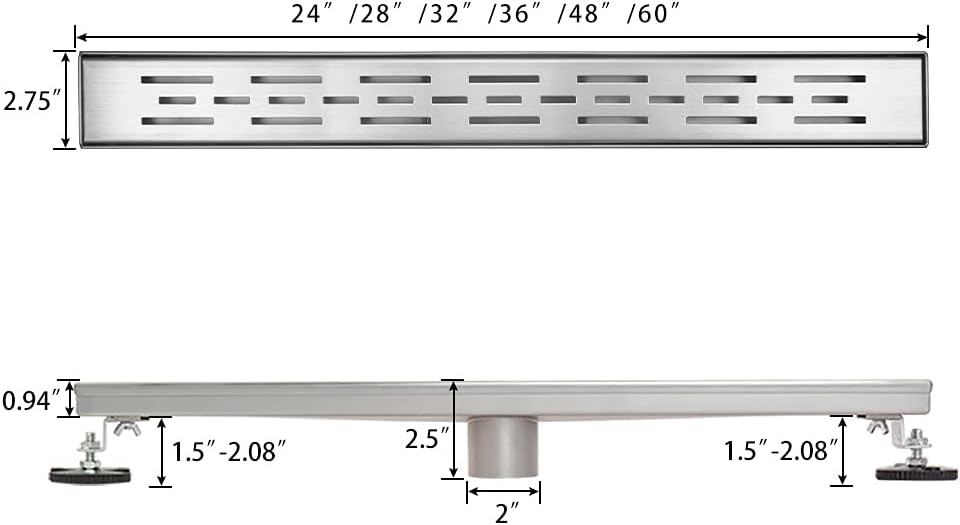 24 inch Linear Shower Drain Brushed 304 Stainless Steel G721