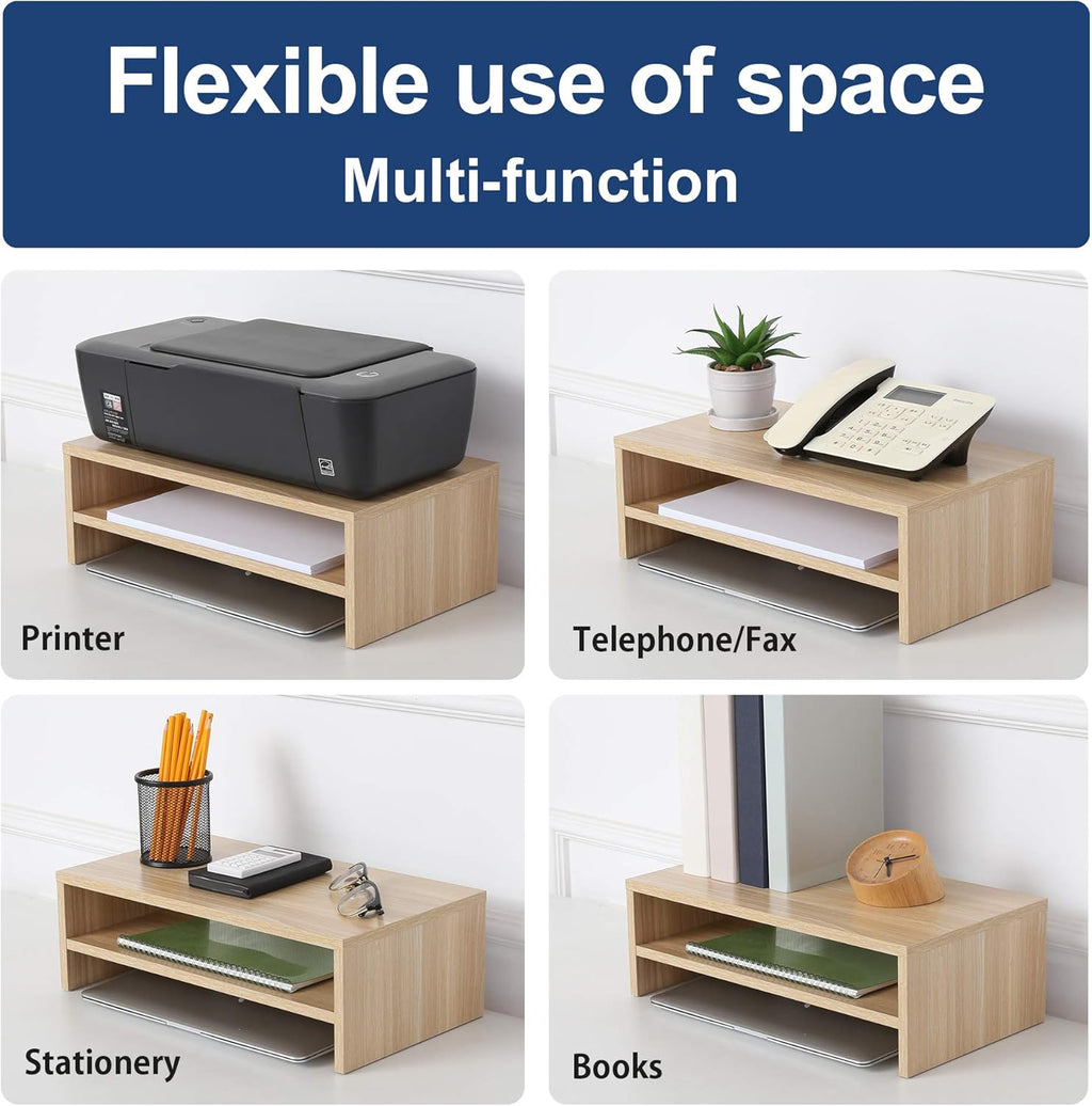 2-Tier Monitor Stand & 4-Tier Desk Paper Sorter Organizer, Light Wood P3848