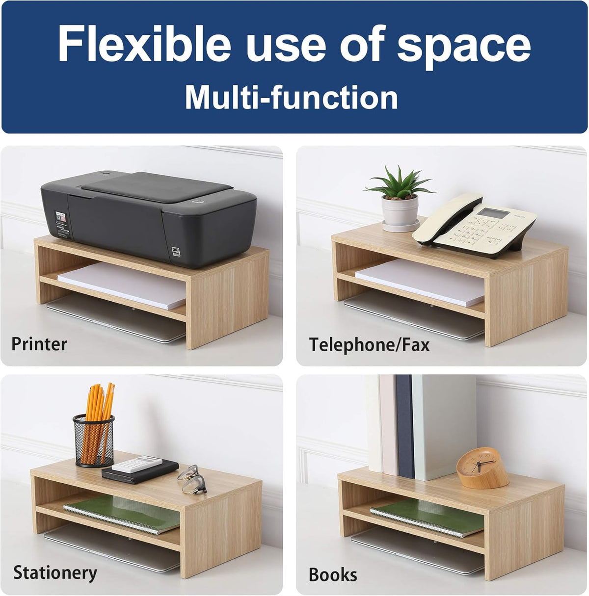 2-Tier Monitor Stand & 4-Tier Desk Paper Sorter Organizer, Light Wood P3848