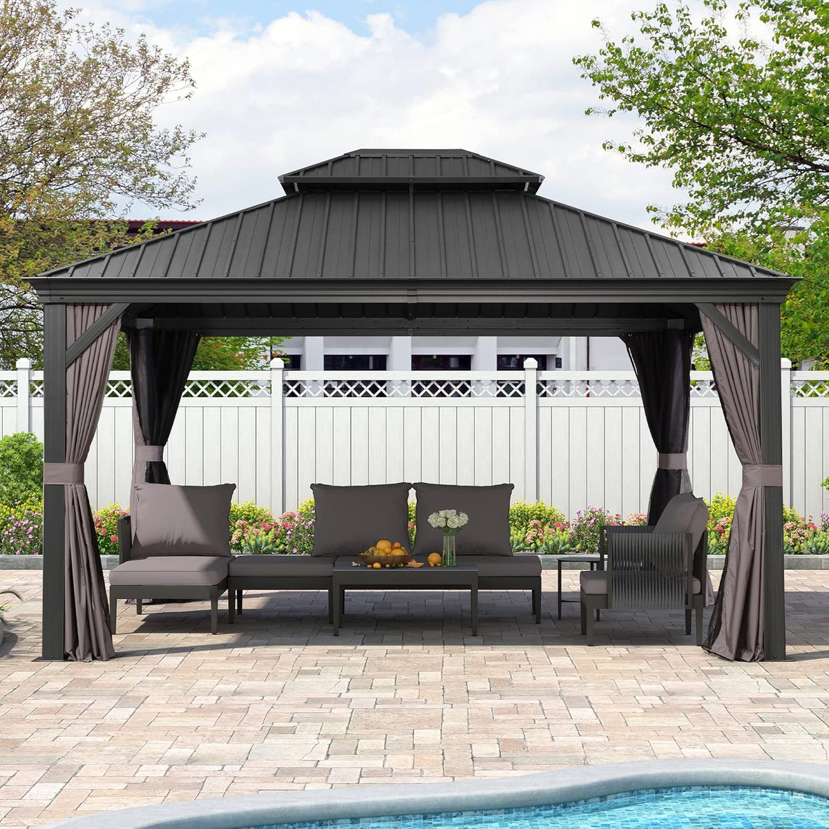 12' X 14' Grey Aluminum Hardtop Gazebo T8104