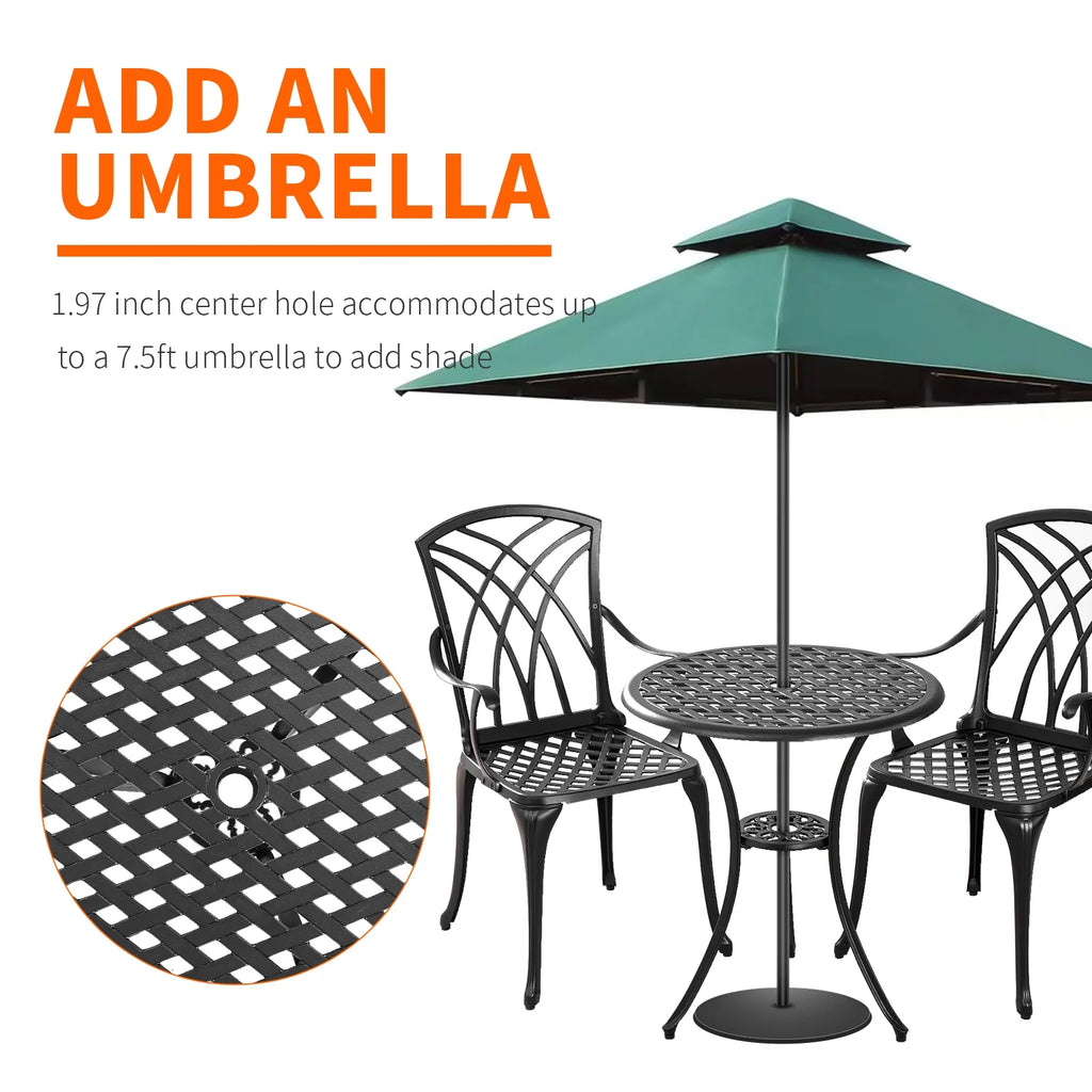 3-Piece Cast Aluminum Patio Bistro Set with Umbrella Hole Y270