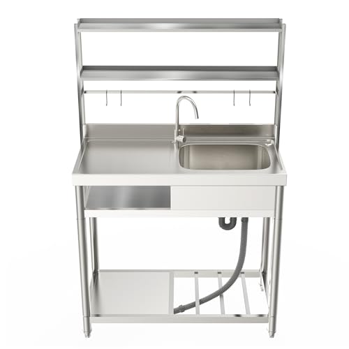 304 Stainless Steel Single Bowl Utility Sink with Drainboard D22522