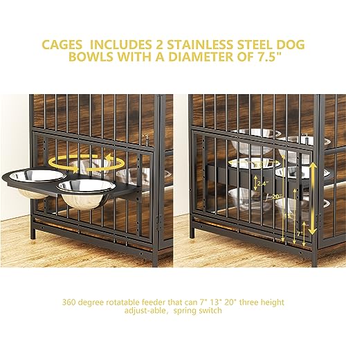 Large Dog Crate with 2 Stainless Steel Bowls D67598