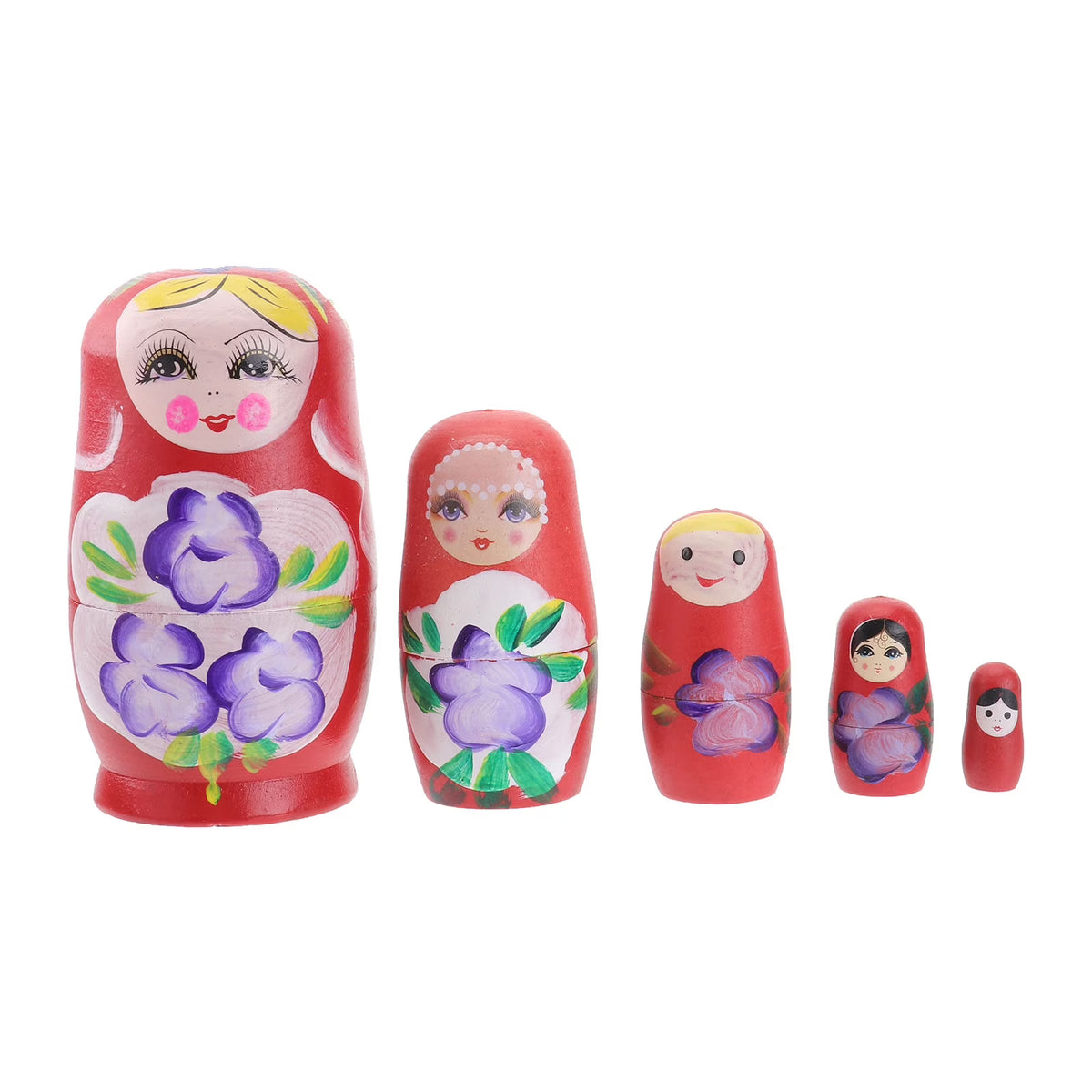 Red Travel Wooden Doll Decor 5 Pcs V262104