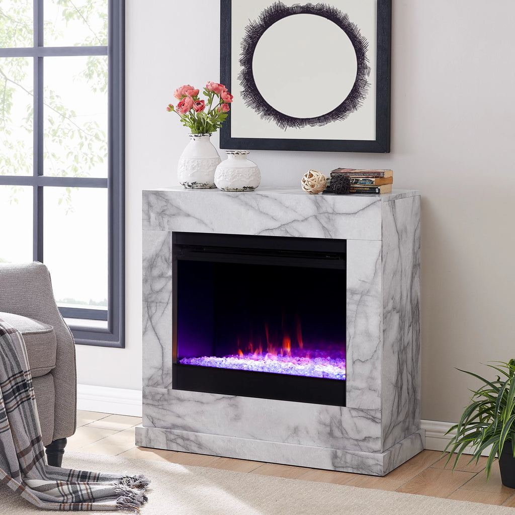 White Electric Fireplace with Faux Marble A762