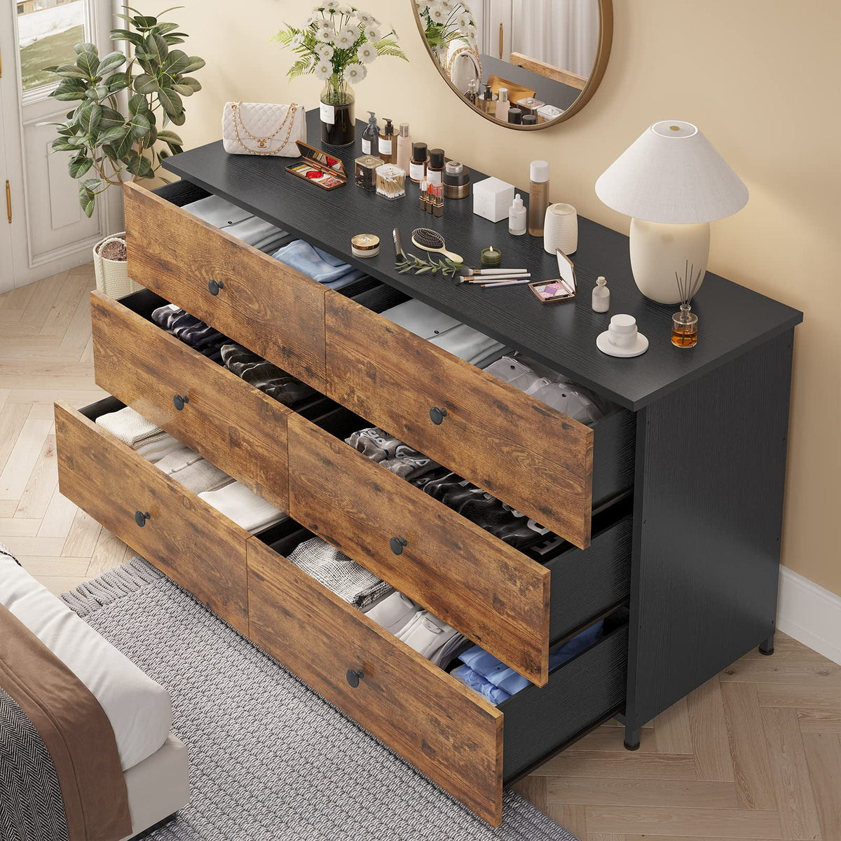Brown 6 Drawer Double Dresser S238