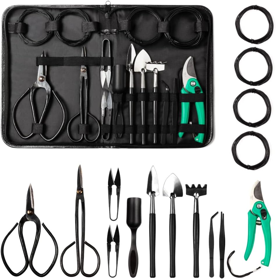 16PCS Bonsai Tree Kit with Pruning Shears and Carbon Steel Scissors G552458