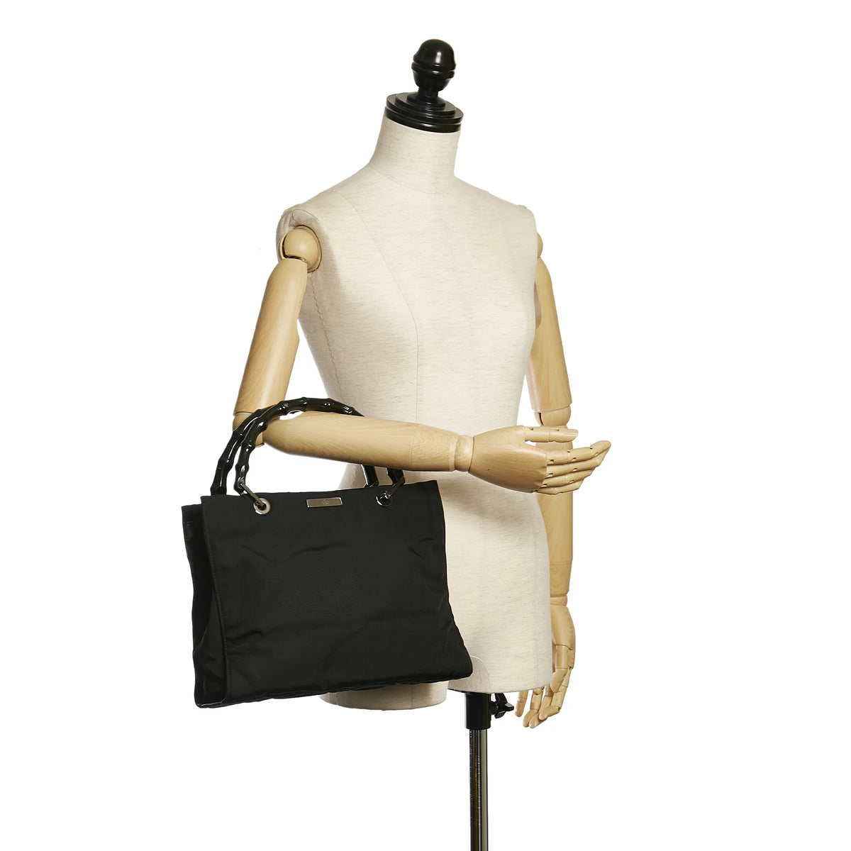 Black Nylon Bamboo Top Handle Handbag Y329332