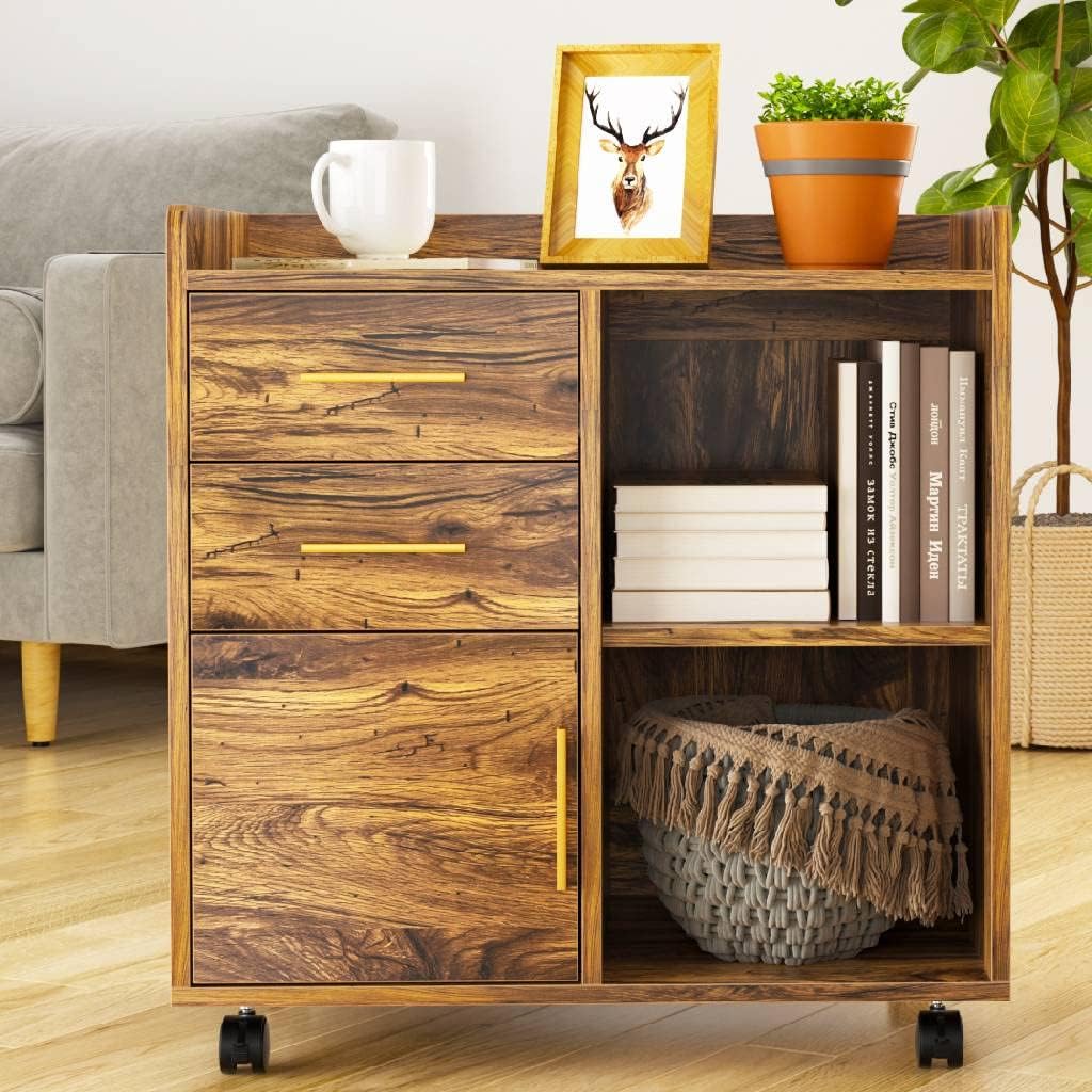 Wood File Cabinet with Storage and Drawers P2522