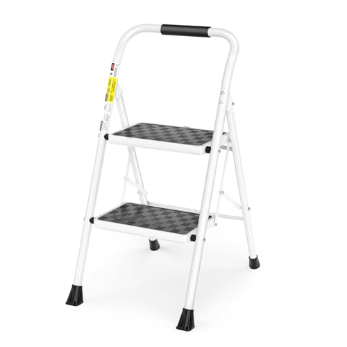2 Step Folding Step Stool with Cushioned Handle White V193