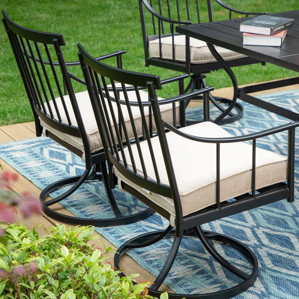 7-Piece Outdoor Dining Set with 6 Swivel Cushioned Chairs & Rectangular Table B175