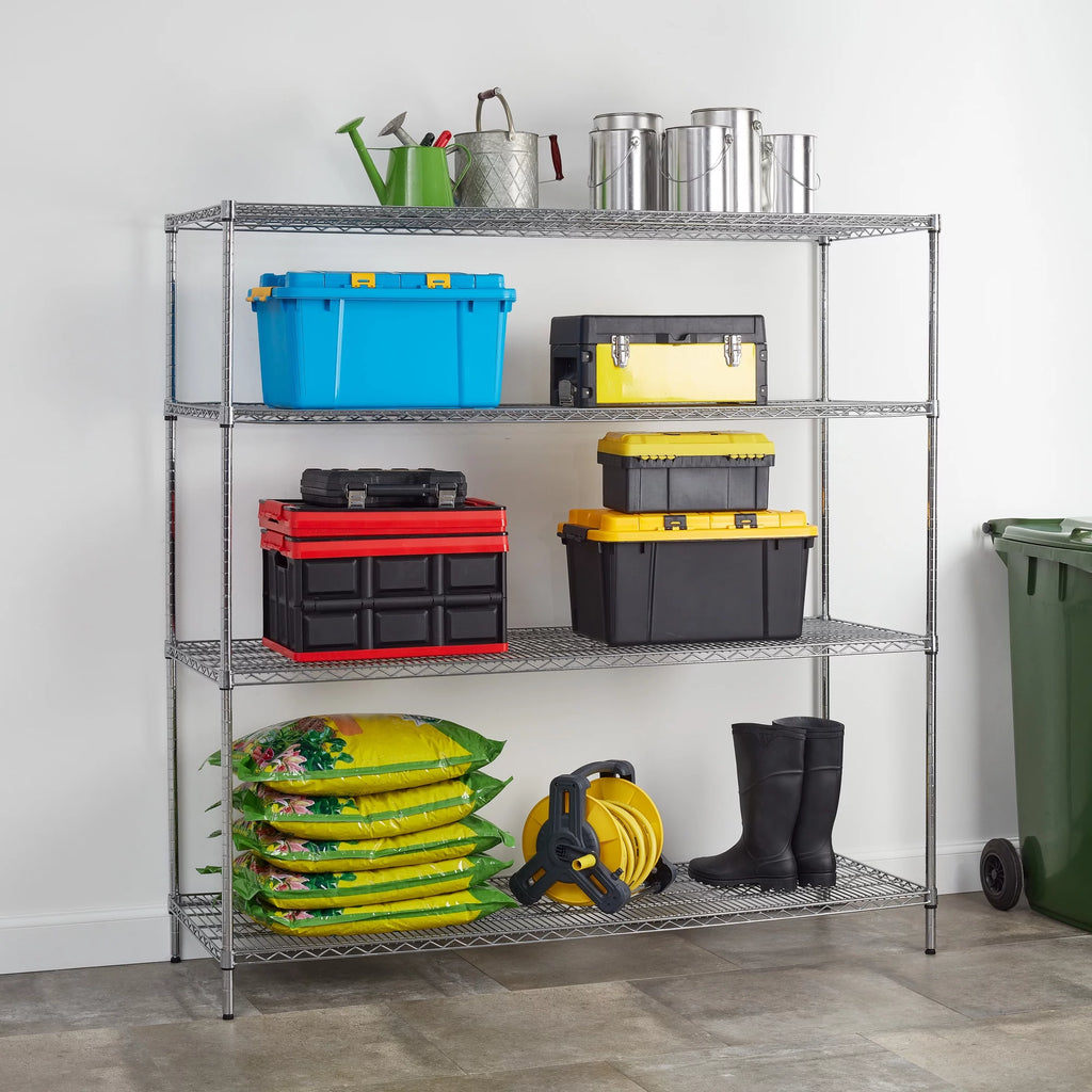 4 Shelf Wire Shelf Unit Chrome 4000 lb R720