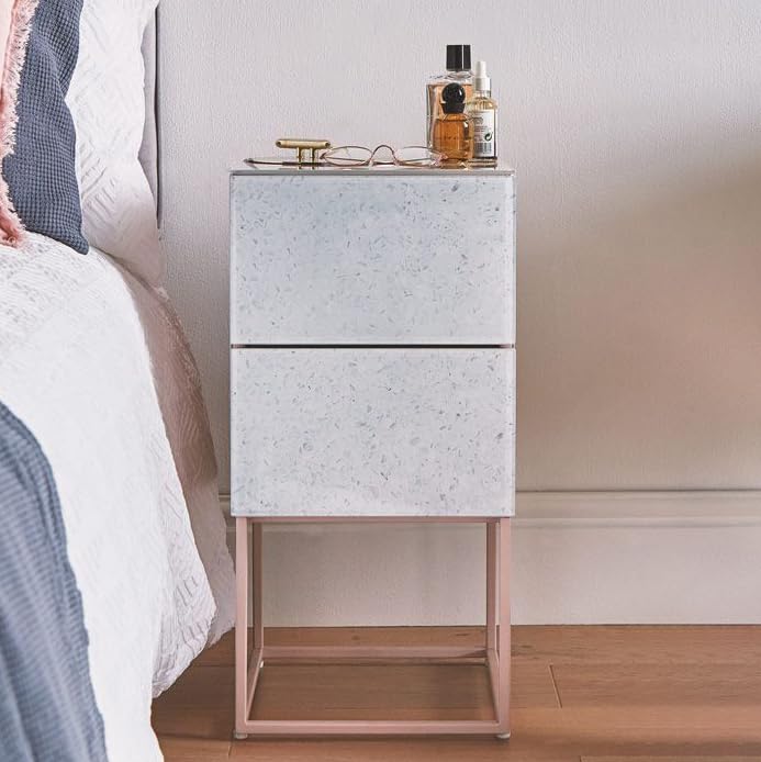 Pink Glass 2 Drawer Nightstand Q973178