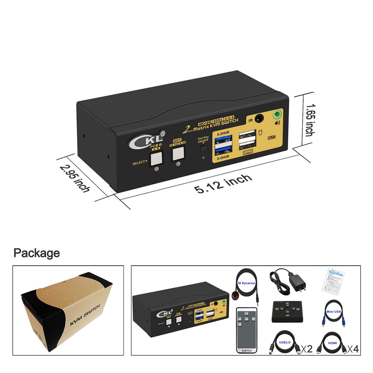 2x2 HDMI KVM Switch Dual Monitor USB 3.0 4K 60Hz with Cables I390