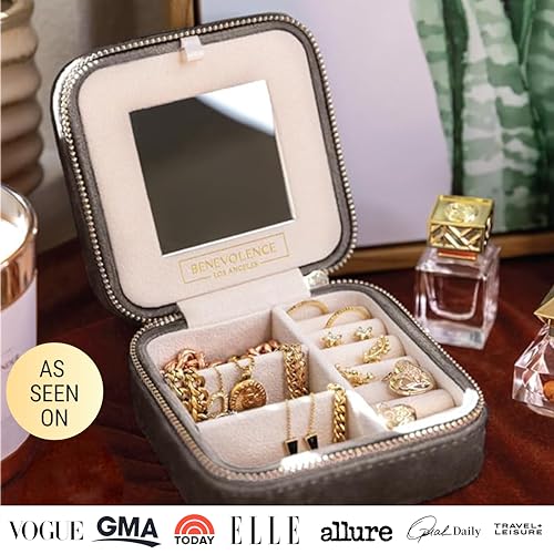 Navy Blue Velvet Jewelry Box Organizer with Mirror S992589