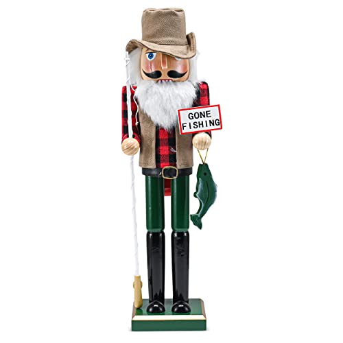 Red and Green Wooden Fisherman Nutcracker 15" L870122