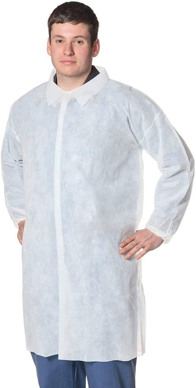 50 Pack White Disposable Polypropylene Lab Coats X-Large B9512