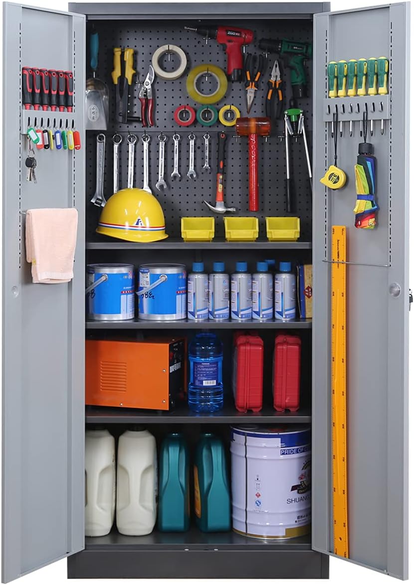 Metal Storage Cabinet with Lock Doors and Adjustable Shelves, 70.86 H x 31.5 W x 15.75 D N313990