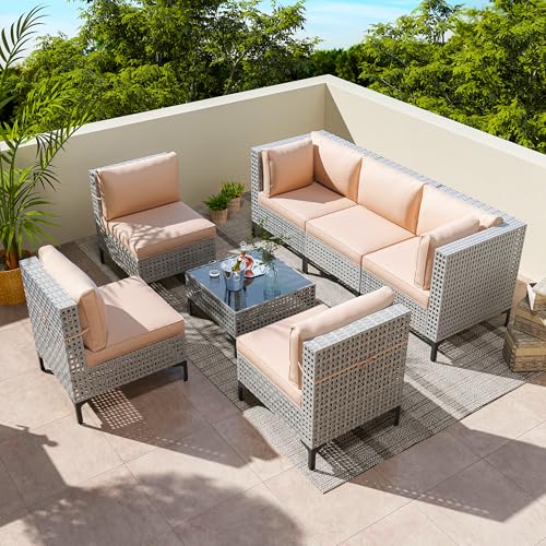 7-Piece All-Weather Rattan Patio Furniture Set with Cushions V56910