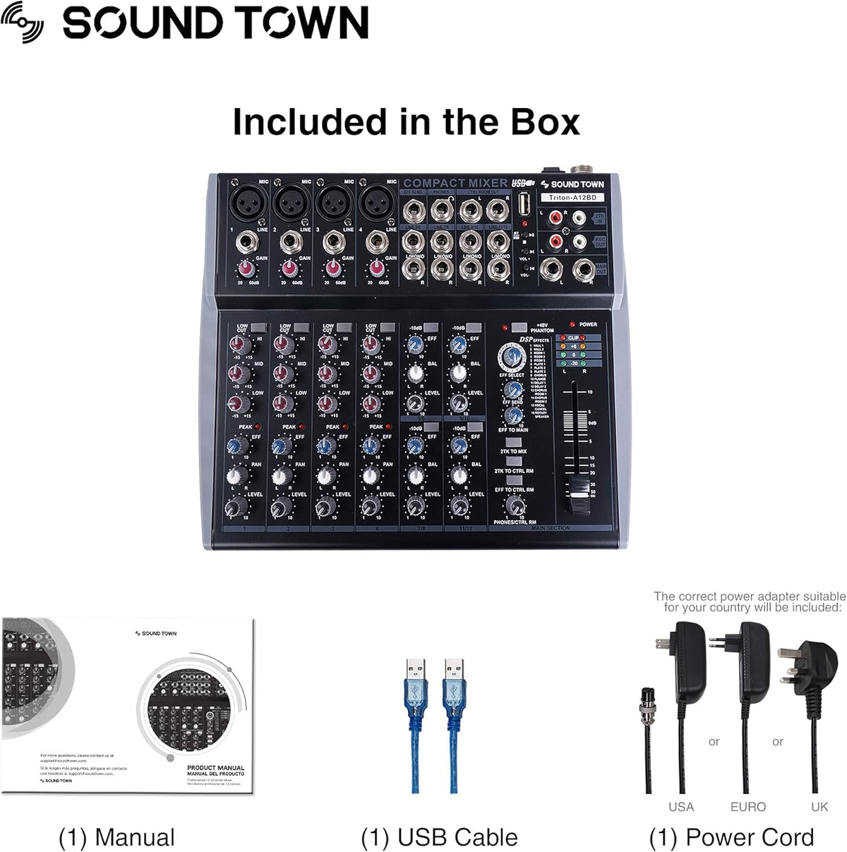 12-Channel Audio Mixer with USB, Bluetooth, DSP and 48V Phantom N151