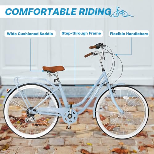 26 Inch Women Beach Cruiser Bike with 7 Speed, Adjustable Seat, Anti-Skid Tires F227320