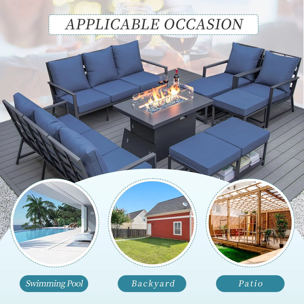 13 Pcs Aluminum Patio Furniture with Fire Pit B72359