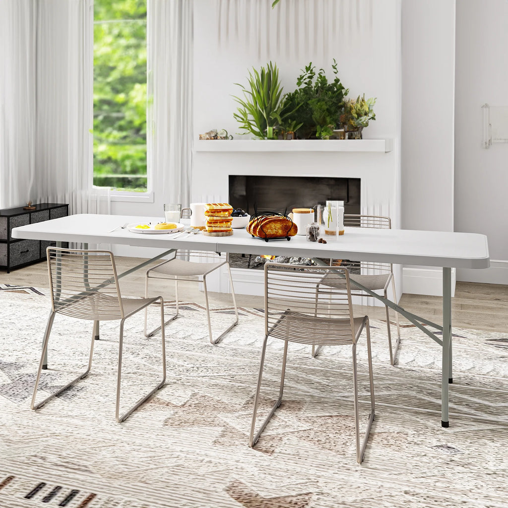 White 8FT Heavy Duty Plastic Folding Table with Carrying Handle Q366786
