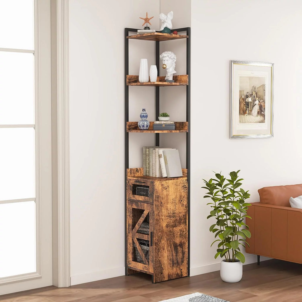 Grey 7-Tier Corner Cabinet with Drawer H514346