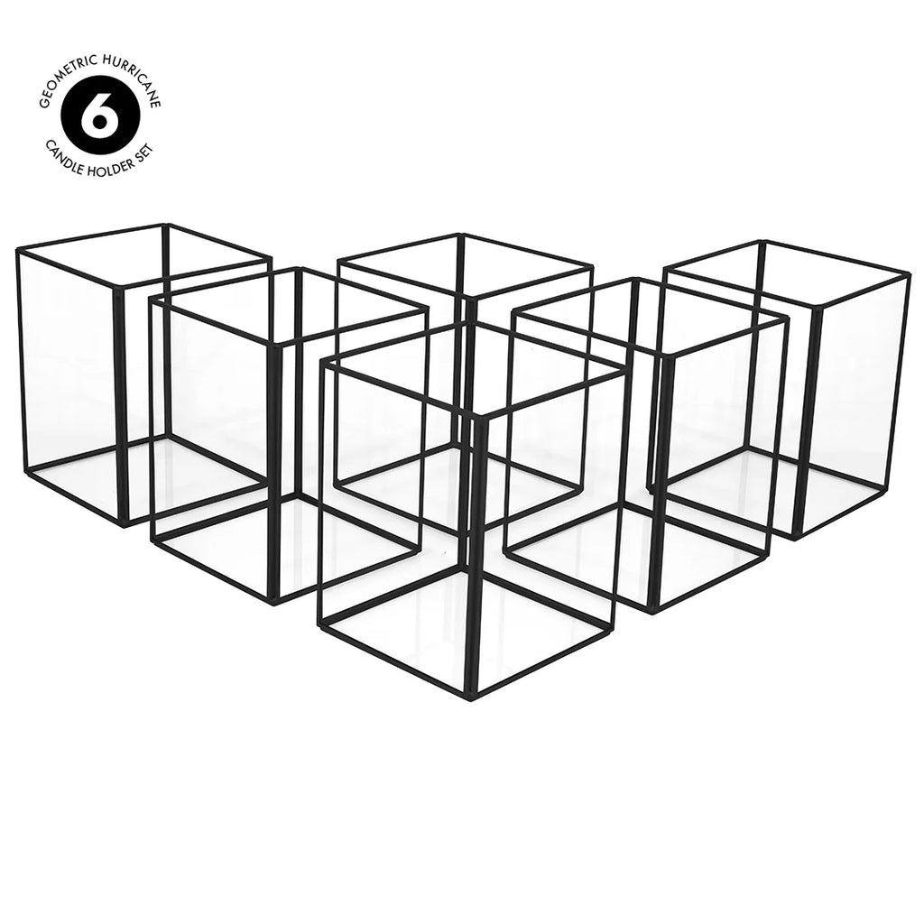 Black Geometric Hurricane Candle Holder Set of 6 P76994