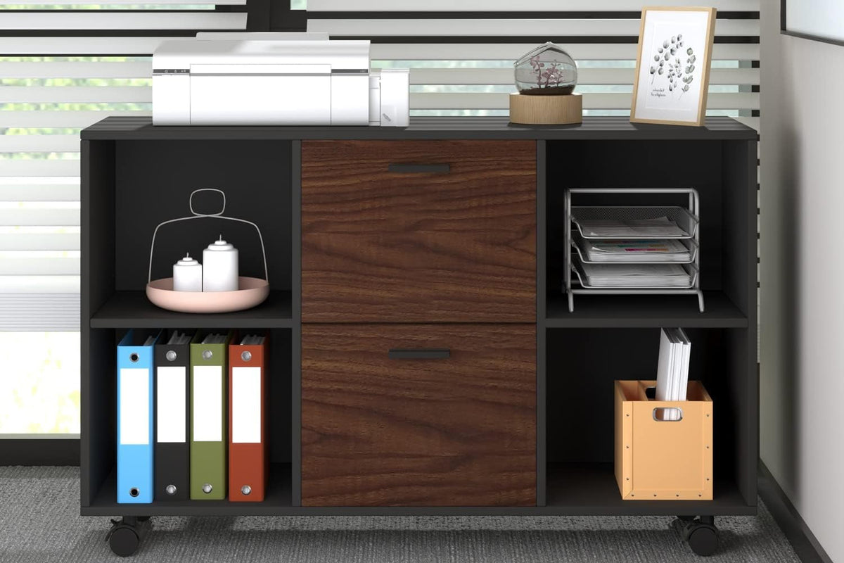 Black 2 Drawer Mobile File Cabinet with Adjustable Shelves V8548