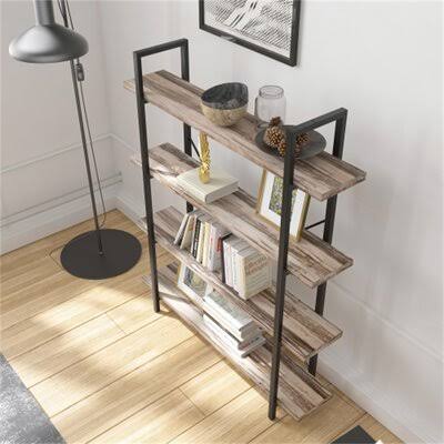 5-Tier Rustic Wood and Metal Bookcase B5826