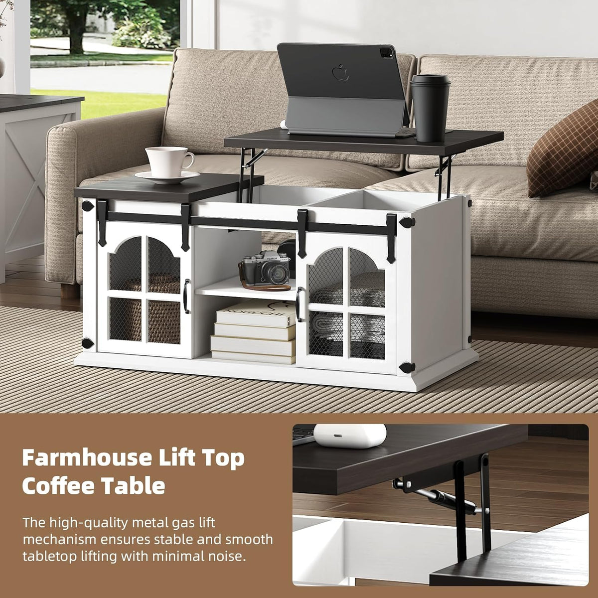 White Lift Top Coffee Table with Storage B12742
