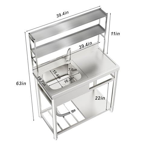 304 Stainless Steel Single Bowl Utility Sink with Drainboard D22522