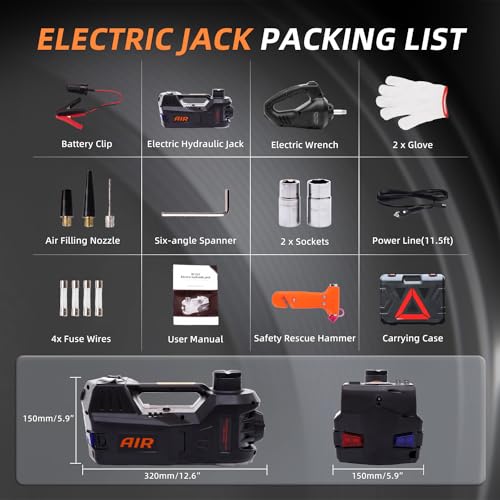 5 Ton 12V Electric Car Jack Kit with Impact Wrench and Tire Inflator Pump V875
