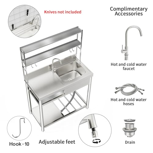 304 Stainless Steel Single Bowl Utility Sink with Drainboard D22522