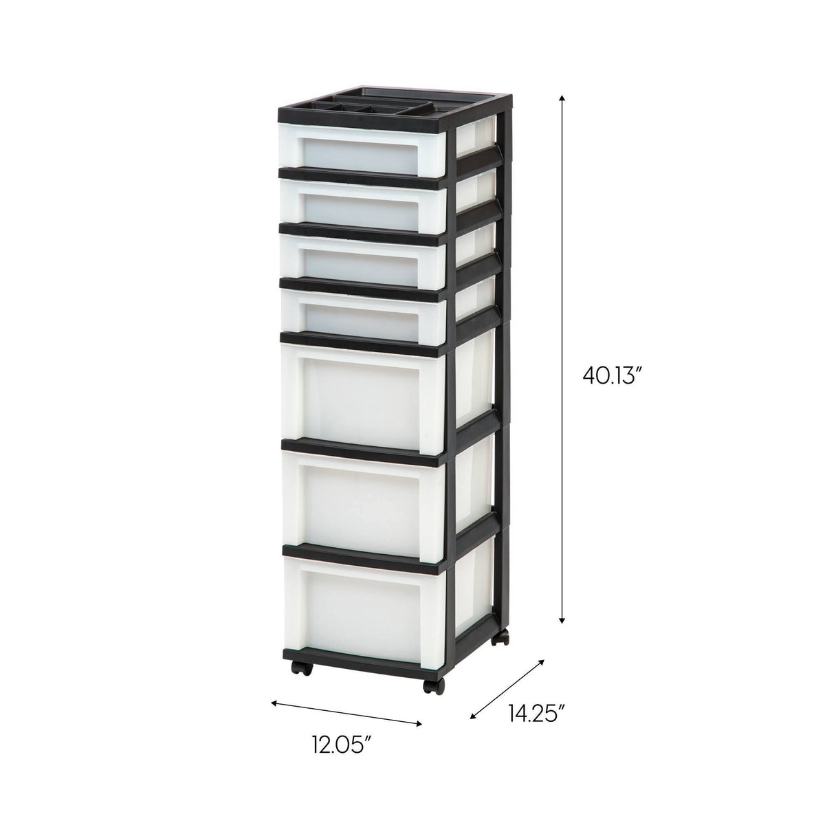 Medium 7-Drawer Rolling Storage Cart with Organizer Top, black/pearl P8375