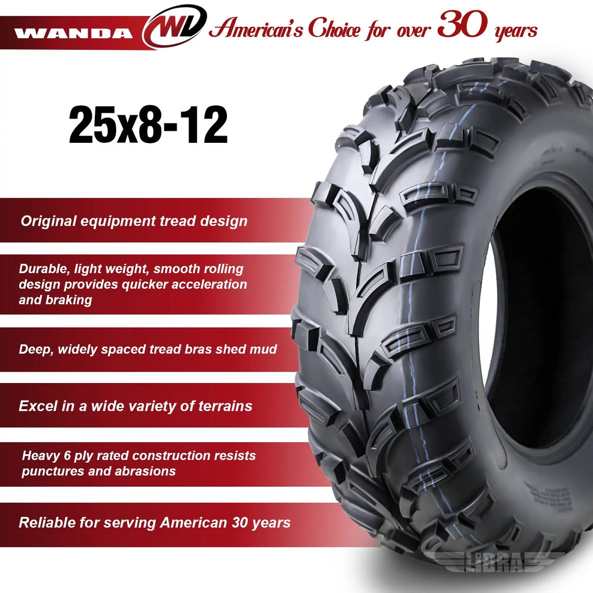 ATV/UTV Tires 25x8-12 6PR Set 2 J61412