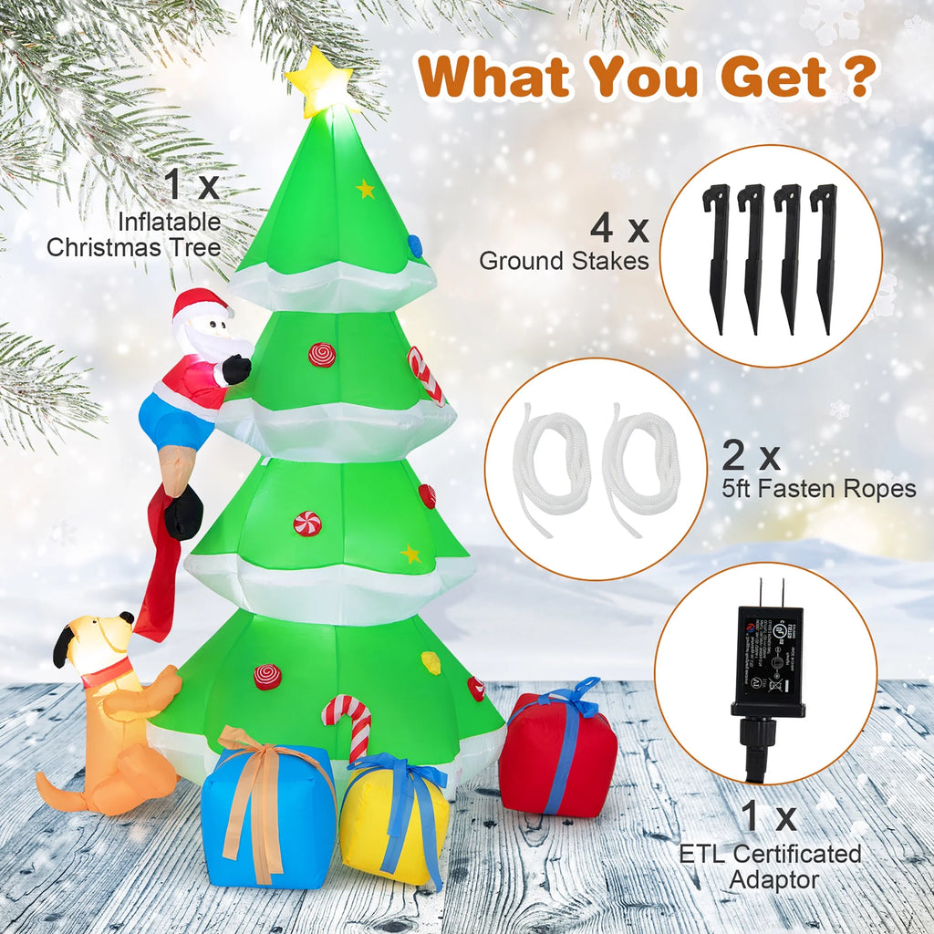 7 FT Inflatable Christmas Tree with Santa Claus & Dog C200928