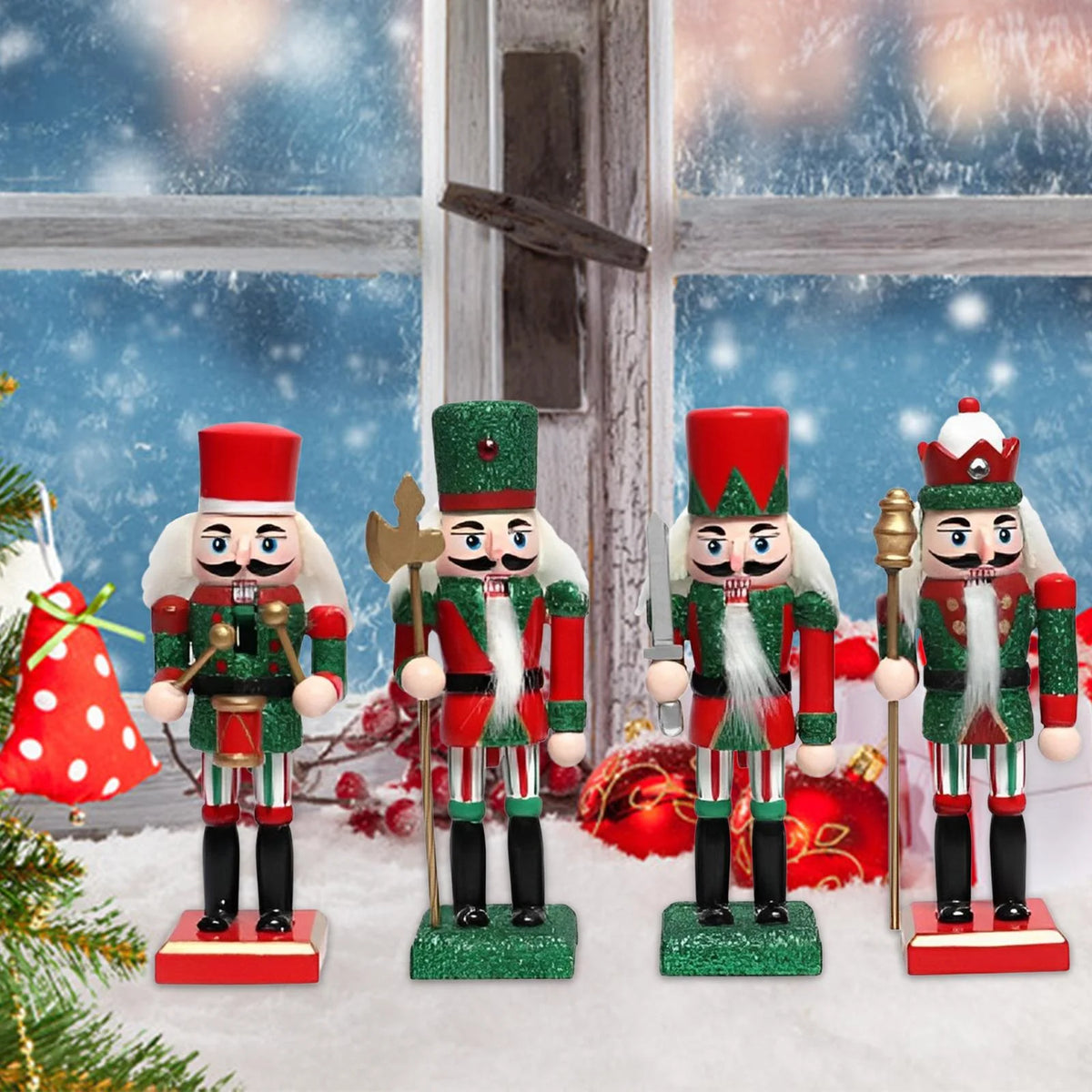 18cm 4 Pieces Wooden Nutcracker Soldier Table Decoration B66002