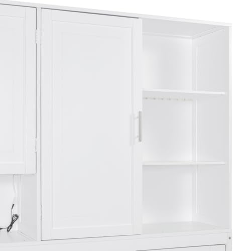 Twin Size Gray Murphy Bed Frame with Storage Cabinet and Shelves T8879