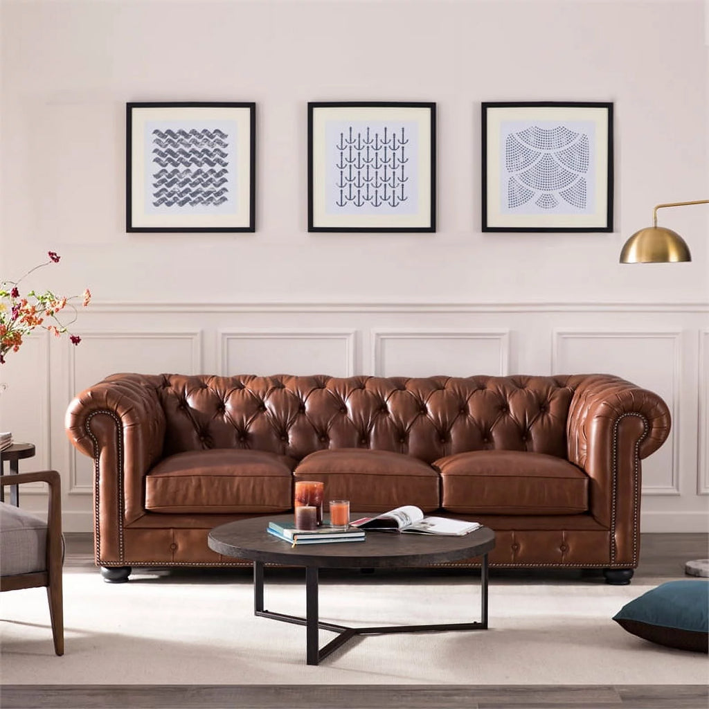 20" Traditional Leather Tufted Back Chesterfield Sofa F6888