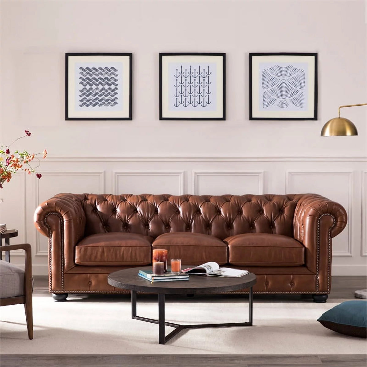 20" Traditional Leather Tufted Back Chesterfield Sofa F6888