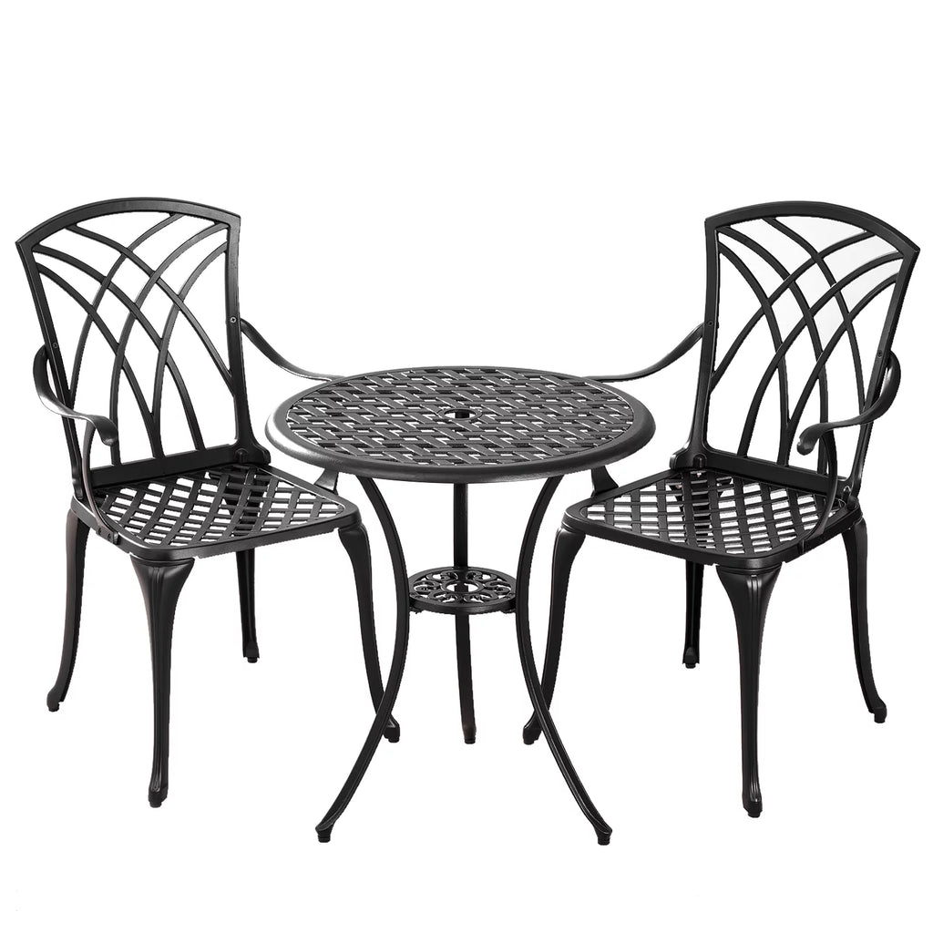 3-Piece Cast Aluminum Patio Bistro Set with Umbrella Hole Y270