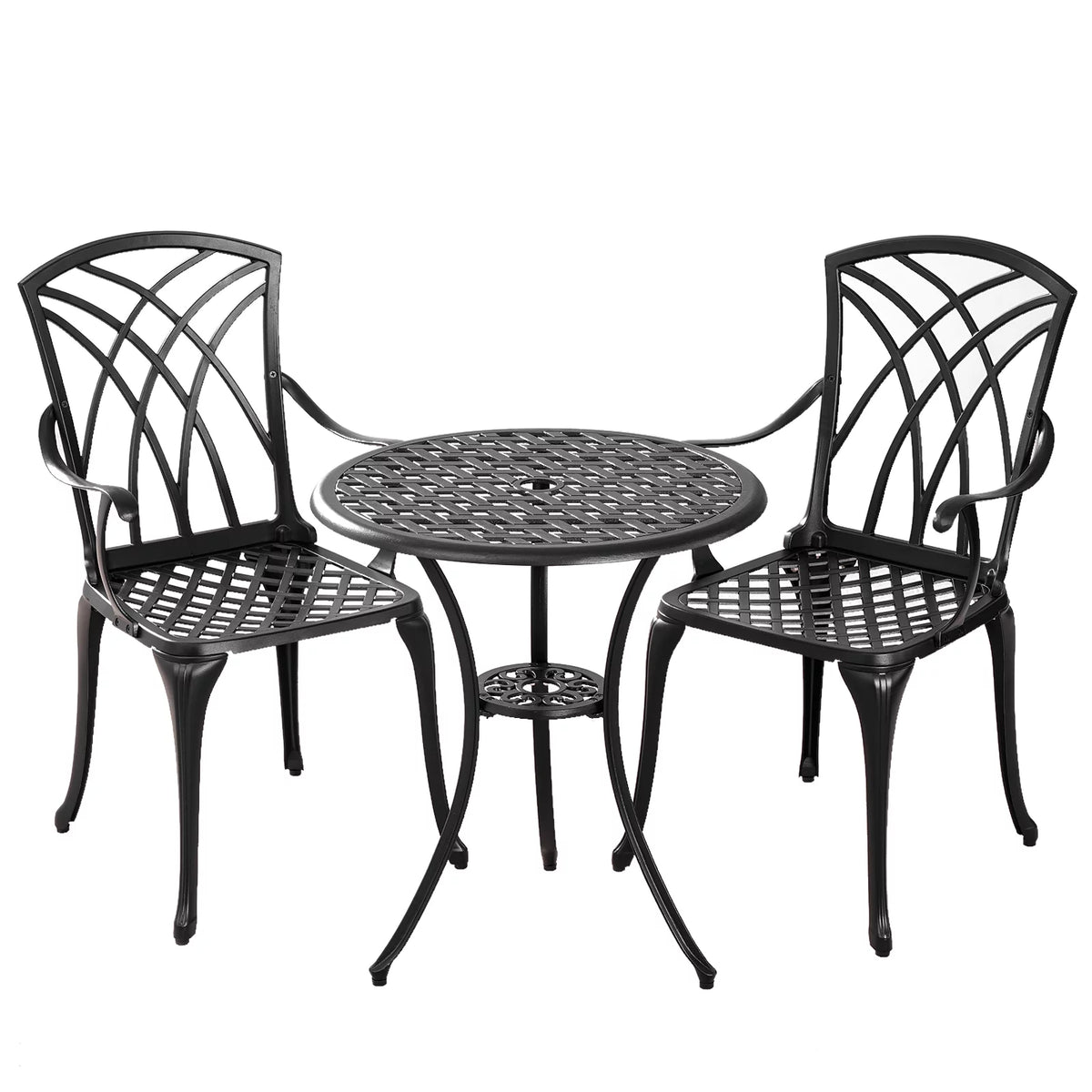 3-Piece Cast Aluminum Patio Bistro Set with Umbrella Hole Y270