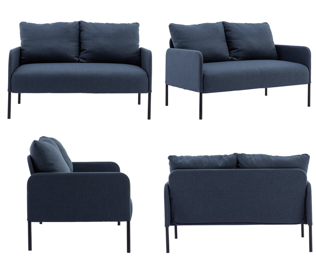 Blue Fabric Two Seats Sofa with Two Pillow and Metal Feet C62694