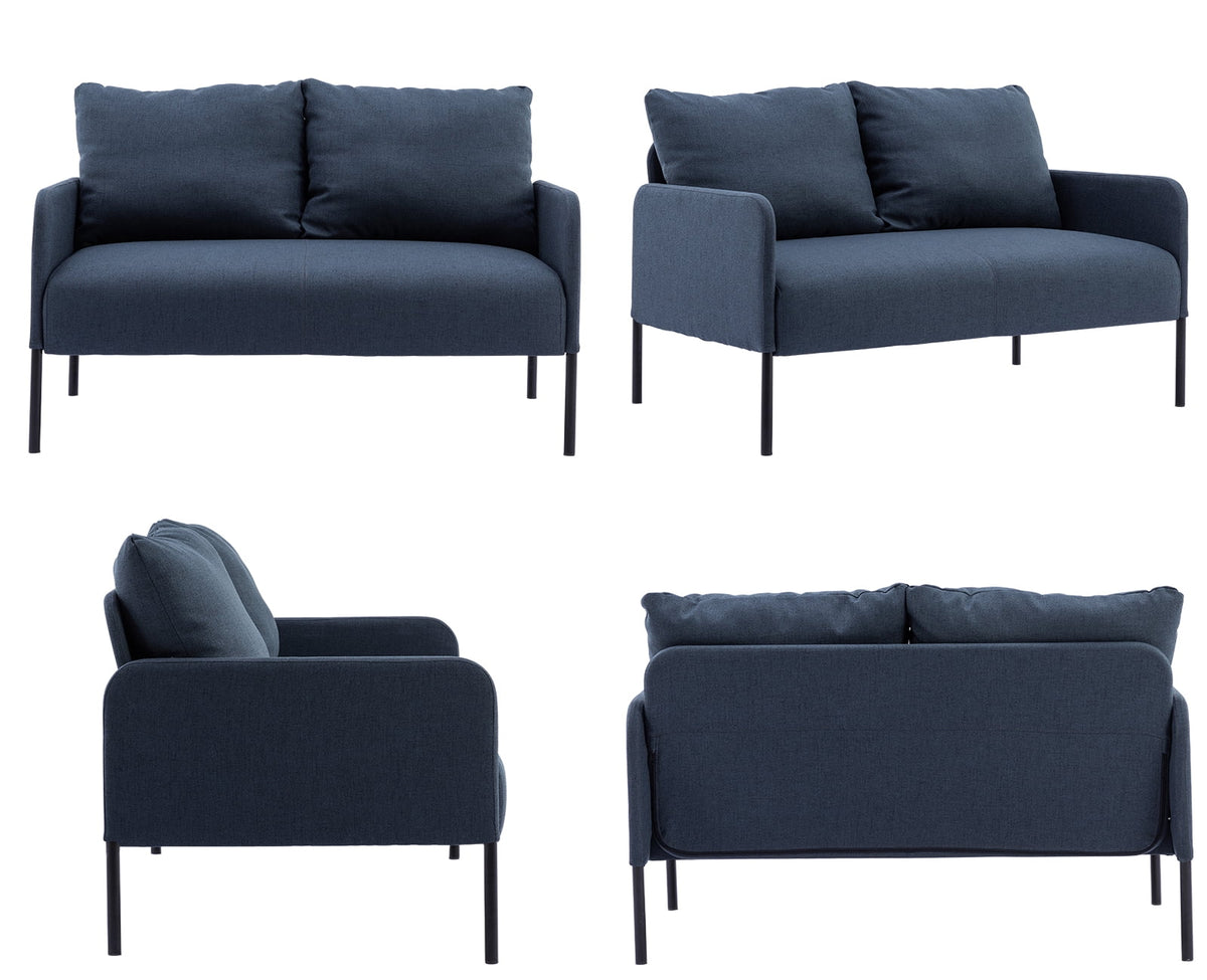 Blue Fabric Two Seats Sofa with Two Pillow and Metal Feet C62694