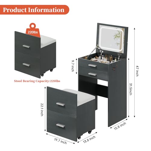 White 3 Drawer Vanity Desk with Mirror and Stool X91161