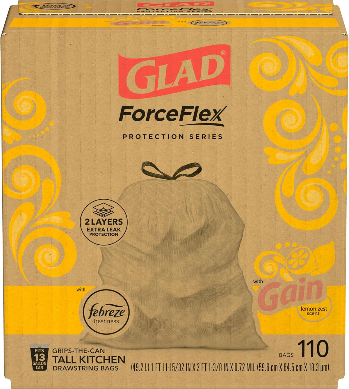 13 Gal Tall Kitchen Drawstring Garbage Bags, 110 Ct C24574